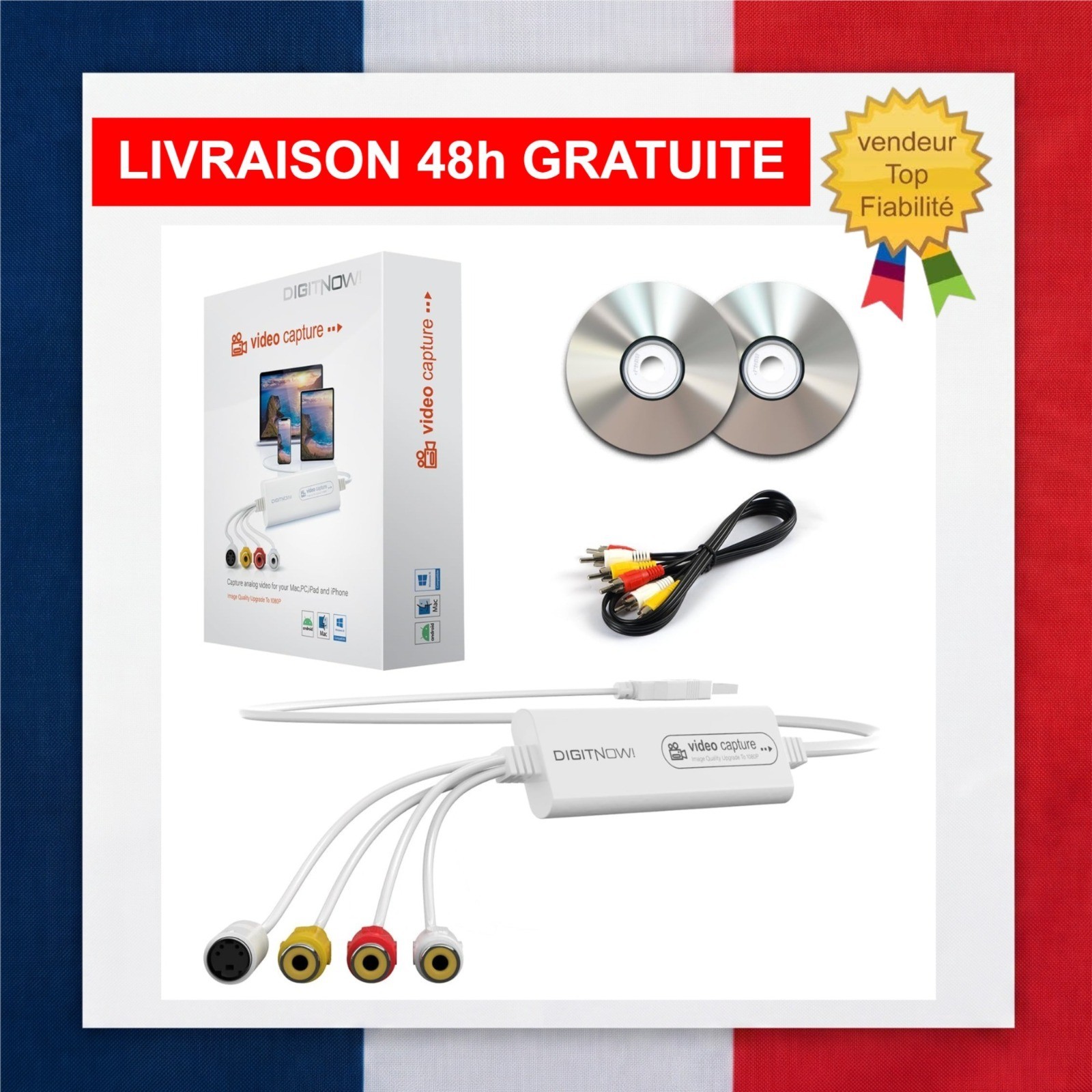 Convertisseur VHS vers Numerique Carte Capture Video USB VHS